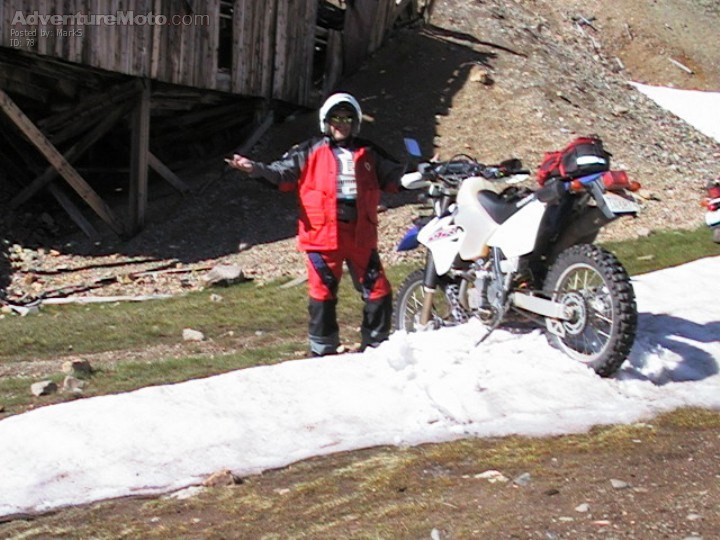 Snow in Colorado, Just after hitting some snow when trying to go over Mosquito Pass in Colorado--we had to drag our bikes over a bigger snow drift on top of the pass. We were the first ones over Mosquito pass in 2001.