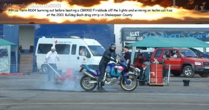 Fireblade beating Africa Twin, The 2001 Bulldog Bash at the Shakespear County Drag strip.