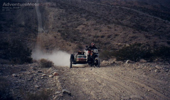Sidecar Dual Sport - Here is a picture of myself and my ten year old son on my Honda CB750 sidecar rig.  It's from the Barstow to Vegas run in 1999.  The picture was taken at the top of a steep hill by another participant who happened to be taking a break