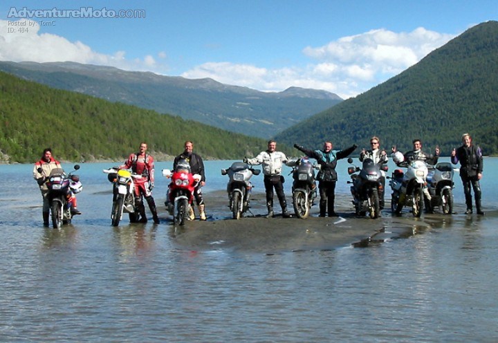 7 TA's and 1 AT - Happy Honda riders after several attempts to submerge the bikes. Sand and water - great fun!